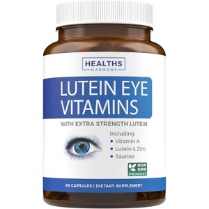 Eye Vitamins with Lutein (Non-GMO) Vision Support Supplement for Dry Eyes & Vision Health Care, Bilberry Capsules, Health's Harmony, 60ct - 1 of 3