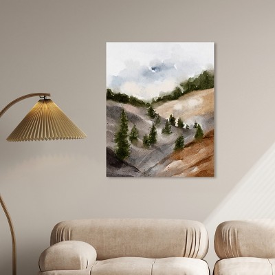 Large Watercolor Landscape Canvas Wall Art in Earth Tones