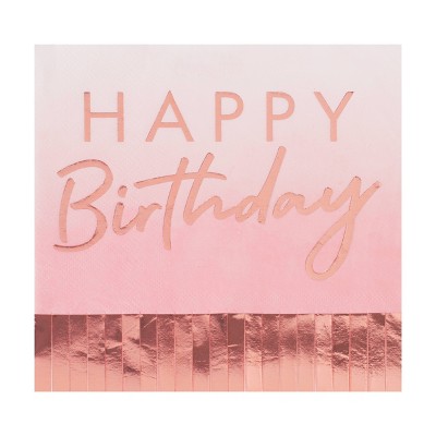 'Happy Birthday' Foiled Fringe Napkin Peach/Bronze