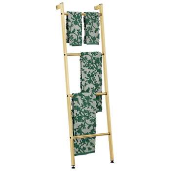 mDesign Metal Blanket & Towel Wall Ladder Rack for Bedroom/Bathroom, Soft Brass