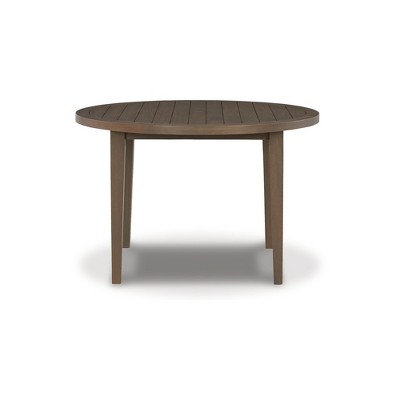 Mid-Century Modern Brown Eucalyptus Round Dining Table
