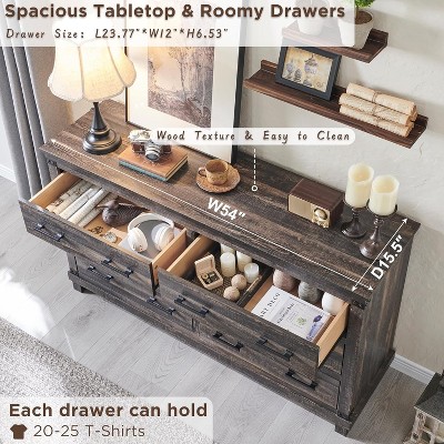 Dark Rustic Oak Farmhouse 6-Drawer Wood Dresser