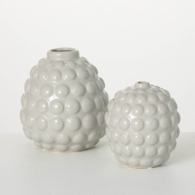 Sullivans 4.5" & 7" Ceramic Bubble Ellipse Vases Set of 2, Cream