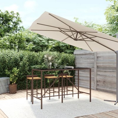 vidaXL Bar Table with Glass Top Brown 70.9 in.x27.6 in.x43.3 in. Poly Rattan