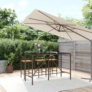 vidaXL Bar Table with Glass Top Brown 70.9 in.x27.6 in.x43.3 in. Poly Rattan - 1 of 4