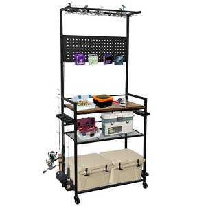 Fishing Rod Holders for Garage, Fishing Rod Storage Rack with Hooks & Wheels, Baker's Racks, Fish Pole Stand Organizer with Pegboard for Fishing Gear - 1 of 4