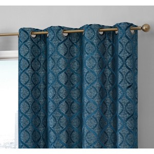HLC.ME Versailles Lattice Flocked 100% Complete Blackout Thermal Insulated Window Curtain Grommet Panels, Set of 2 - 1 of 4