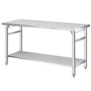 Inch Stainless Steel Folding Table, 920Lbs Double Tier Prep Station with Undershelf, Lockable Casters, Heavy Duty Commercial Workbench, Silver - 1 of 4