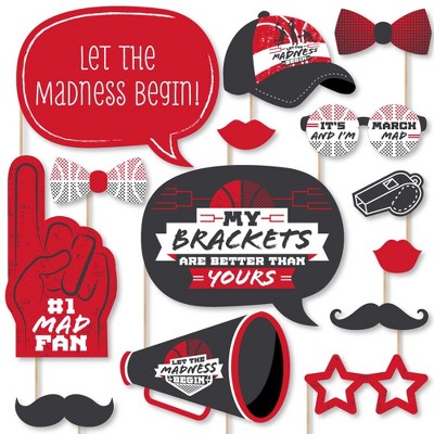 Big Dot of Happiness Red Basketball - Let the Madness Begin - College Basketball Party Photo Booth Props Kit - 20 Count