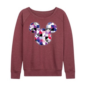 Women's - Disney - Mickey Head Solid Geo Lightweight French Terry Wide Neck Long Sleeve Graphic Shirt - 1 of 4