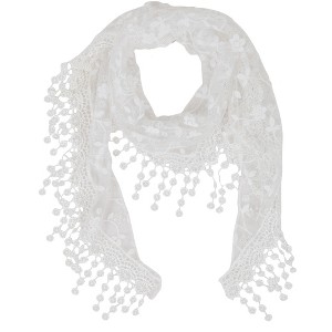 Anna-Kaci Lightweight Lace Floral Head Scarf Fringe Triangular Shawl Scarf Wrap Bandana for Women - 1 of 4