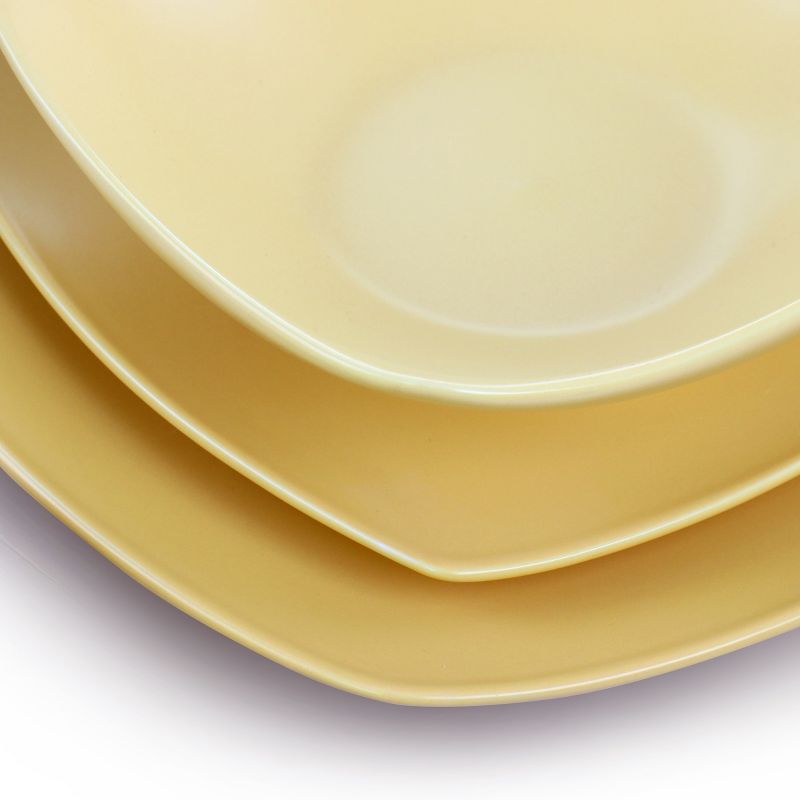 Gibson Home Zen Buffetware 12 Piece Square Fine Ceramic Dinnerware Set in Matte Yellow, 2 of 8