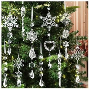 Aoibox 21pcs Crystal Snowflake Ornaments Christmas Tree Decorations Acrylic Hanging Snowflake Set for Holiday Home Party Decor - 1 of 4
