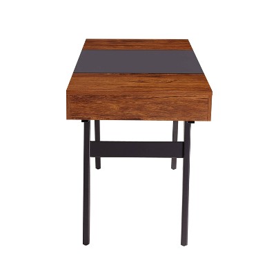 Expandable Gray Steel & Mahogany Modern Home Office Desk