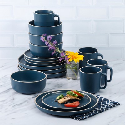 Zuma Matte Black 16-Piece Modern Ceramic Dinnerware Set, Service for 4