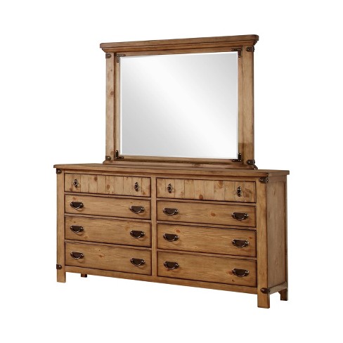 Rosia Country Inspired Dresser And Mirror Set Weathered Elm Sun