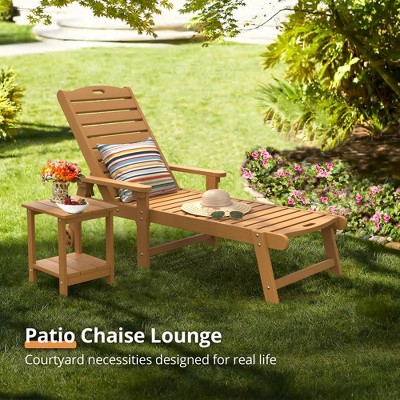Chaise Lounge Chair with Table, 2-Piece, Outdoor Pool Lounge Chairs with Adjustable Backrest, Resin Patio Lounge Chairs with Wheels for Outside
