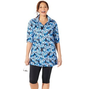 Swimsuits for All Women's Sun Resistant Quarter Zip Swim Top (Plus Sizes Available) - 1 of 4