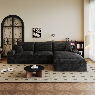 MAYEERTY 106" Modular Sofa Black - 106" Black Modular, Corduroy, No Assembly, Fits Bedroom/Apartment