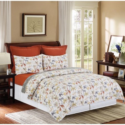 King Size Cotton Reversible Boho Jungle Print Quilt Set
