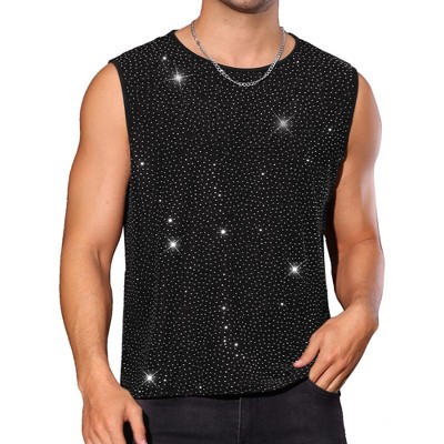 Lars Amadeus Men's Sleeveless Round Neck Metallic Party Glitter Tank Top