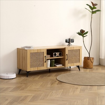 Freya 51.18" Rattan TV Stands with 2 Rattan Cabinet Doors And 2 Open Shelves For TVs Up to 60"-Maison Boucle