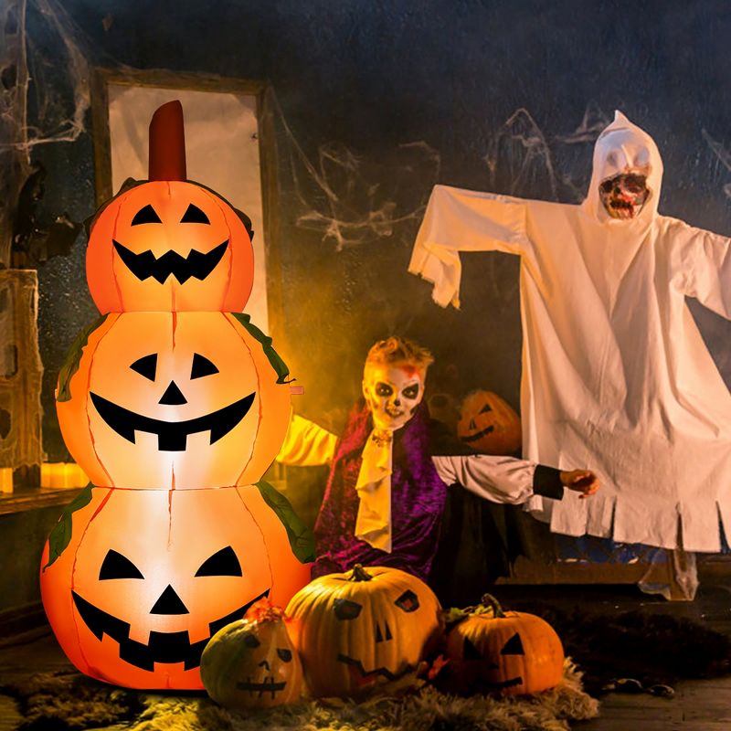 Costway 5 Ft  Halloween Inflatable 3-Pumpkin Stack Blow Up Pumpkin Ghost Yard Decoration, 2 of 12