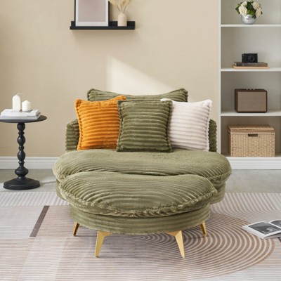 Modern Accent Chair with Ottoman, Upholstered Oversized Single Sofa Couch, Deep Seat Lounge Chair with Footrest for Bedroom Living Room Office Y
