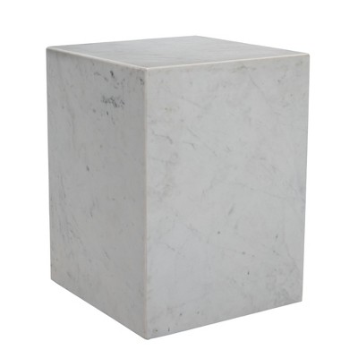 HomeRoots 20" White Marble Square Block End Table