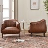 KINWELL 33" Wide Faux Vegan Leather Upholstery Barrel Chair with Metal Legs, Set of 2 - 3 of 4
