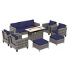 Sonkuki 8 Pieces Patio Sofa with Rectangle Fire Pit Table and Ottomans, Wicker Conversation Couch, Light Gray Cushion - 2 of 4