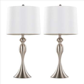 LumiSource (Set of 2) Ashland 27" Contemporary Metal Table Lamps Brushed Nickel with White Textured Linen Shade from Grandview Gallery