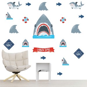 Big Dot of Happiness Shark Zone - Peel and Stick Kids Room Vinyl Wall Art Stickers - Wall Decals - Set of 20 - 1 of 4