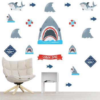Big Dot of Happiness Shark Zone - Peel and Stick Kids Room Vinyl Wall Art Stickers - Wall Decals - Set of 20