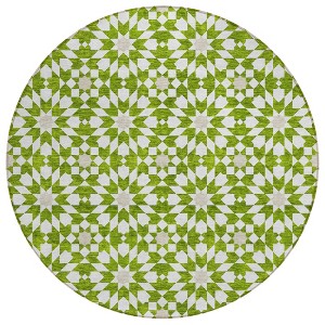 Lime Green Ivory And Beige Floral Medallion Washable Indoor Outdoor Area Rug - 1 of 4