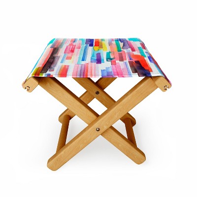 Ninola Design Brushstrokes Stripes Abstract Watercolor Folding Stool - Deny Designs