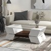 Modern 2-Tier Glass Top Coffee Table with Storage,Geometric Black Center Table with Open Shelf and Cabinets for Living Room-Maison Boucle - 2 of 4