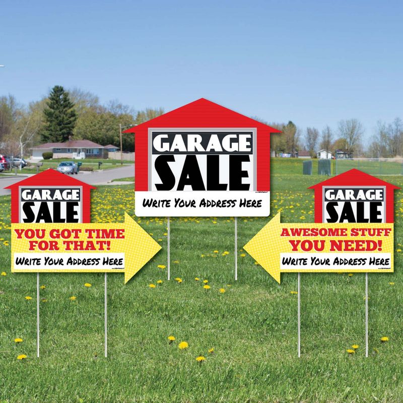 Big Dot of Happiness Garage Sale Signs - Yard Sign with Stakes - Double Sided Outdoor Lawn Sign - Set of 3, 1 of 9