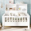 Twin Size Platform Bed Crib Bed Frame with Storage Headboard & Safety Guardrails, Pull-Out Playpen & Convertible Sofa - ModernLuxe - 3 of 4