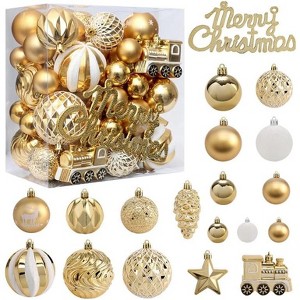 65pcs Multi-Size Christmas Balls Ornaments, Indoor Shatterproof Plastic Baubles Christmas Tree Decoration Set for Holiday Party Garland Decor - 1 of 4