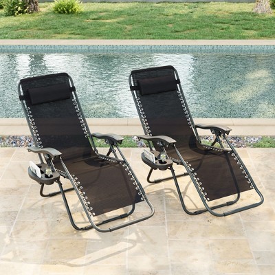 Sonkuki Patio Zero-gravity Chair Recliner Folding Textilene Chair, Outdoor Lounge Chair w/Side