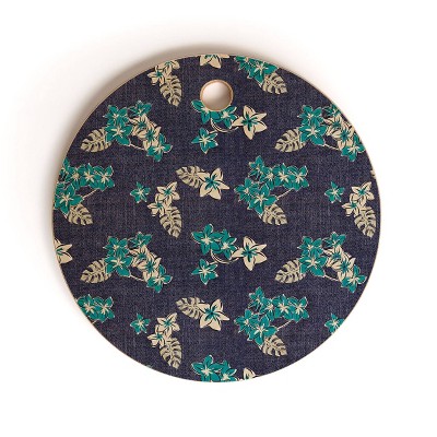13" Wood Heather Dutton Frangipani Indigo Cutting Board - society6