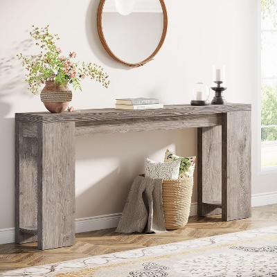 HDZNVF 70.9in Extra Long Farmhouse Console Table, Narrow Wood Sofa Table Behind Couch, Rustic Grey Entryway Accent Table