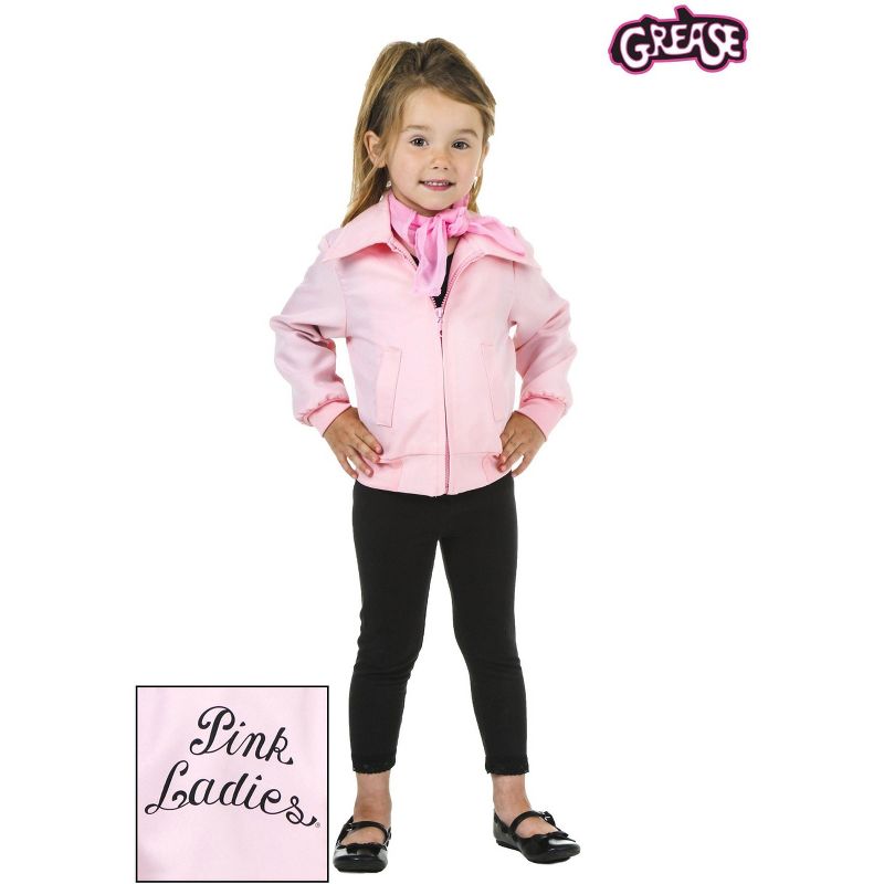 HalloweenCostumes.com 4T Girl Grease Toddler Girl's Deluxe Pink Ladies Jacket., Pink, 2 of 3