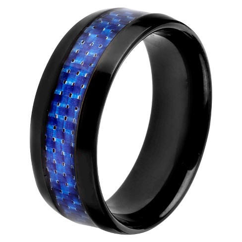 Men's Crucible Black-plated Stainless Steel Carbon Fiber Inlay Band - Blue - image 1 of 3