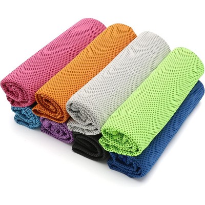 8 Packs 40"x 12" Microfiber Multicolor Solid Cooling Towel for Yoga, Sport, Gym, Workout, Fitness, Running