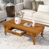 PDTEND Vintage Wooden Coffee Table with Storage Drawer, Solid Wood Gourd Legs & No-Tools Assembly - 3 of 4