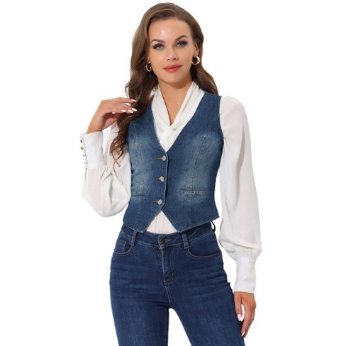 Women V Neck Button Down Waistcoat Vest Top Sleeveless Slim Fit