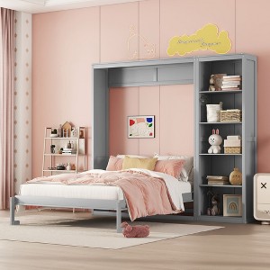 NicBex Full Size Murphy Bed Wooden Bed Frame Morden Hideaway Wall Bed with 1 Side Storage Shelves for Bedroom - 1 of 4