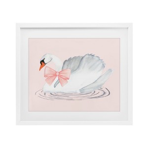 Stupell Industries White Swan with Pink Ribbon Framed Print Under Glass Art - 1 of 4